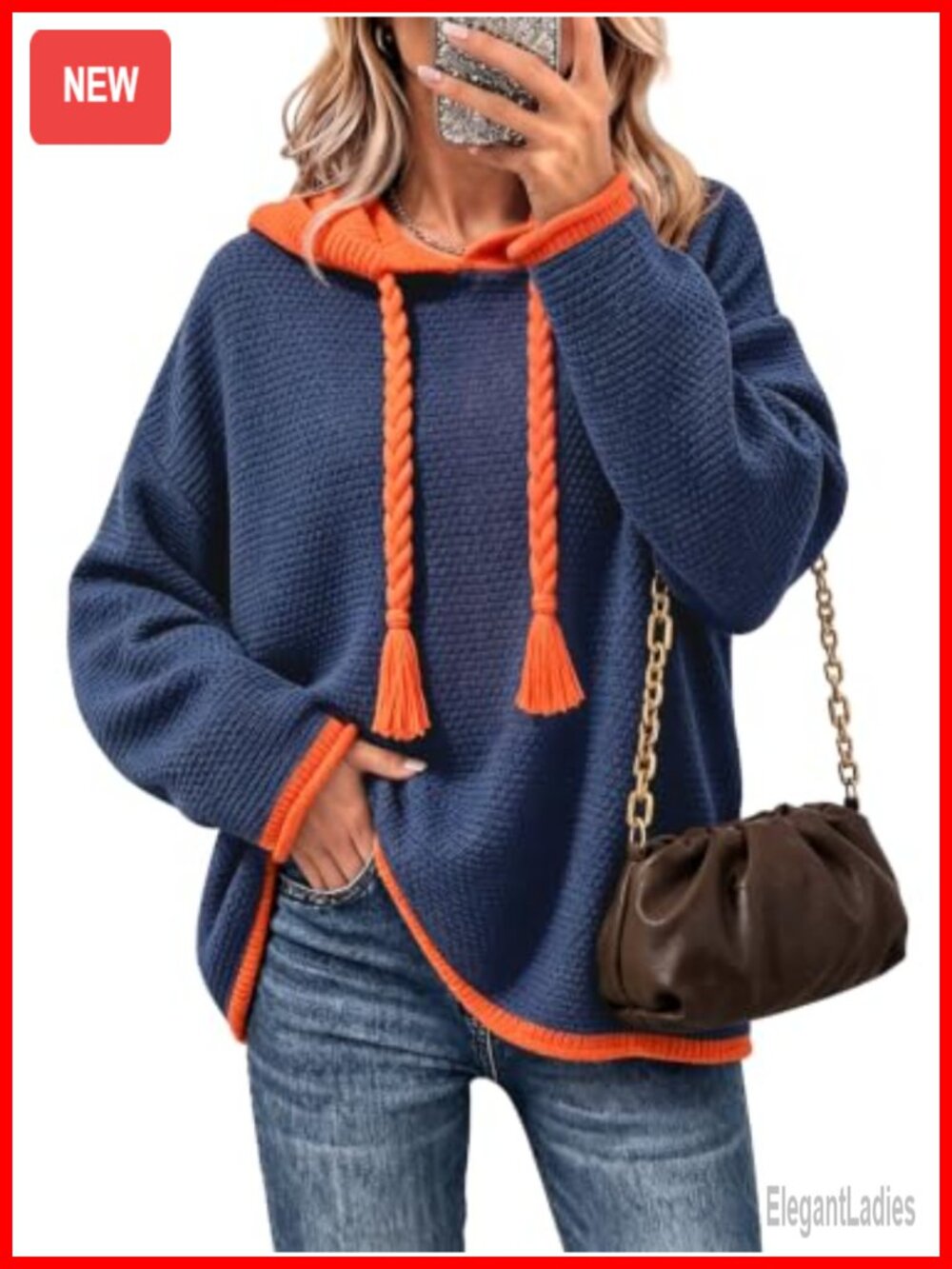 Womens Oversized Hoodie Sweater Cotton Blend Knit Pullover